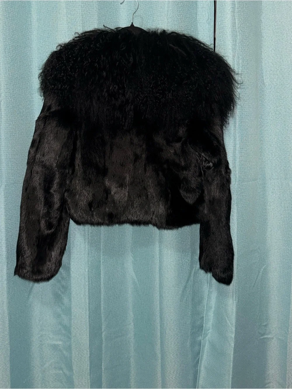Adrienne Landau Genuine Rabbit & Mongolian Fur Jacket Black Size L